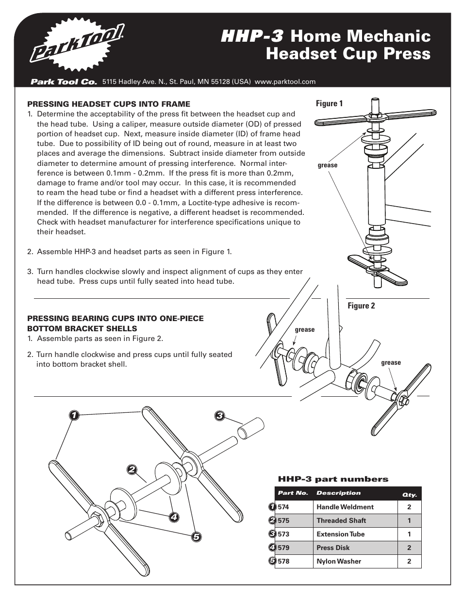 Hhp-3 home mechanic headset cup press | Park Tool HHP-3 User Manual | Page 2 / 4