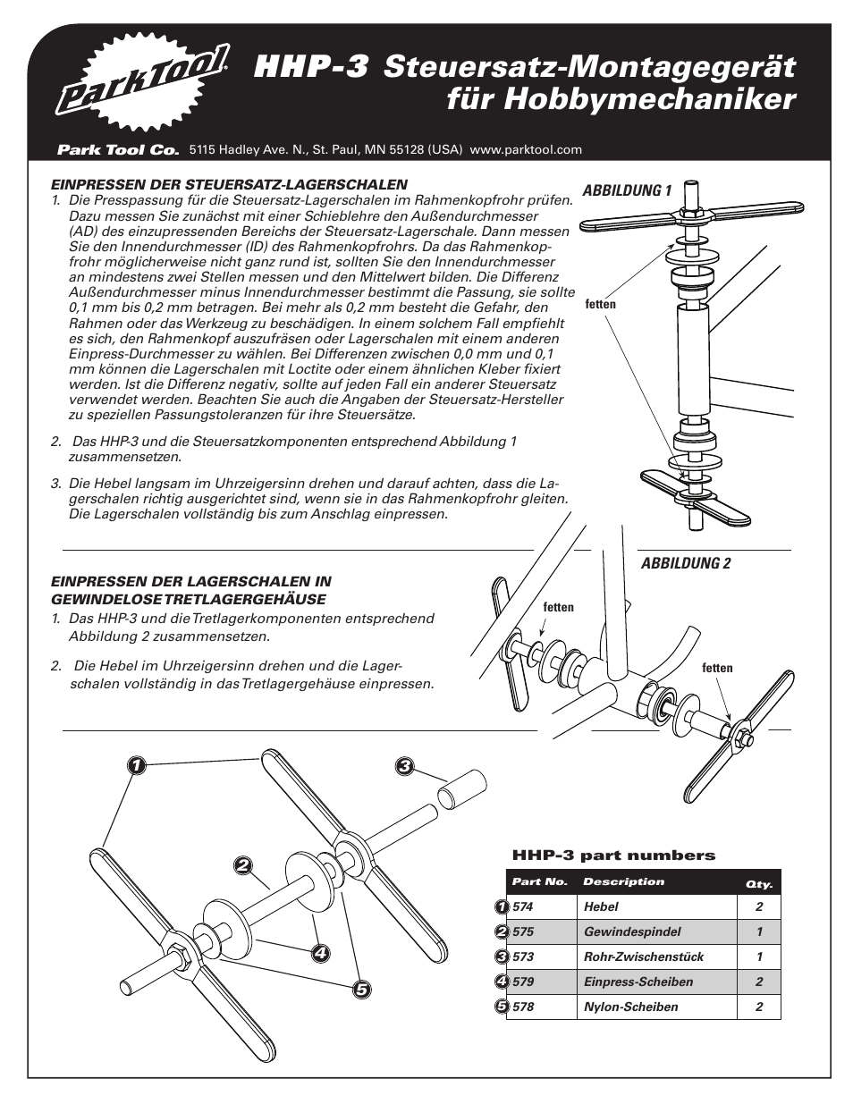 Hhp-3 steuersatz-montagegerät für hobbymechaniker | Park Tool HHP-3 User Manual | Page 3 / 4