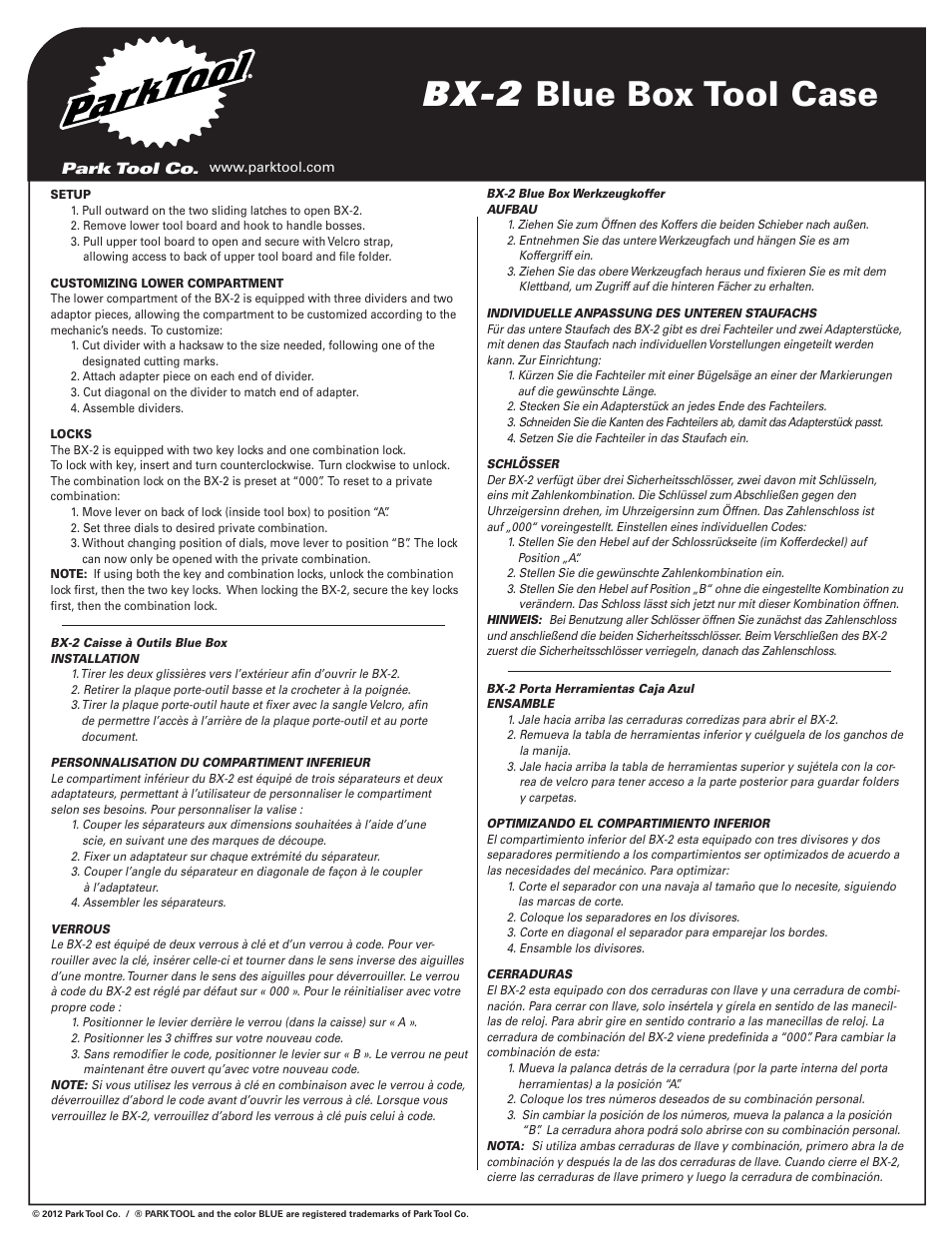 Park Tool BXB-2 User Manual | 2 pages