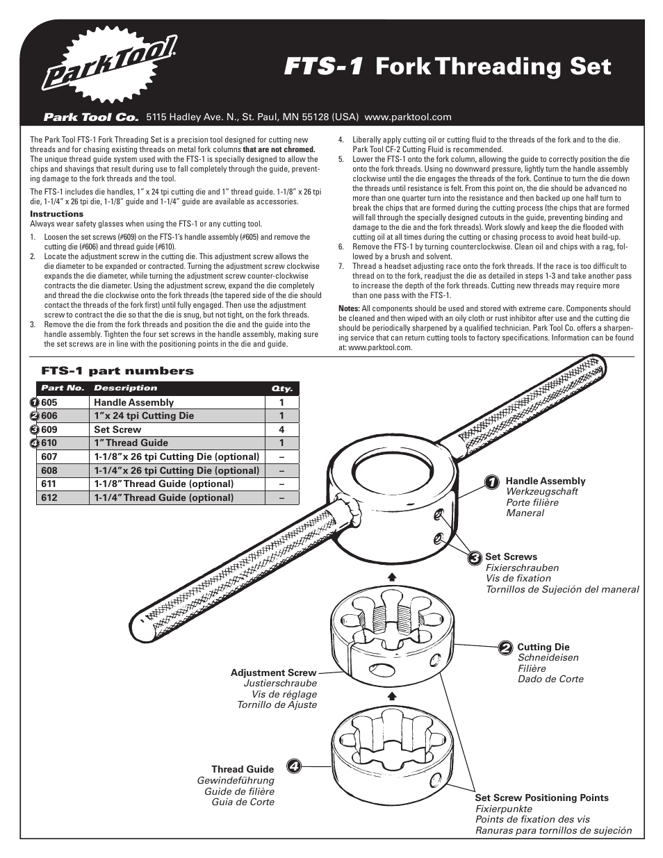 Fts-1 fork threading set | Park Tool FTS-1 User Manual | Page 2 / 2