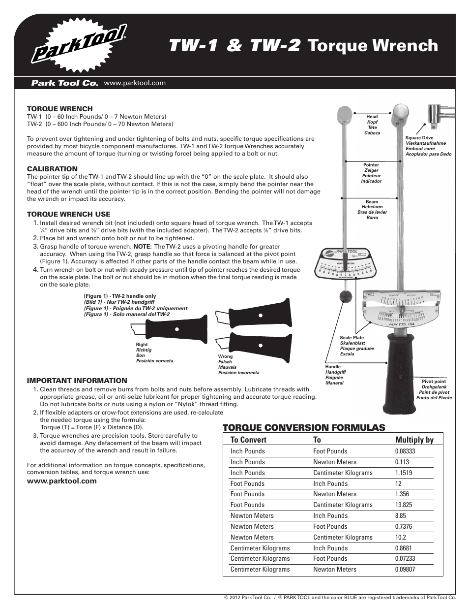 Park Tool TW-2 User Manual | 2 pages