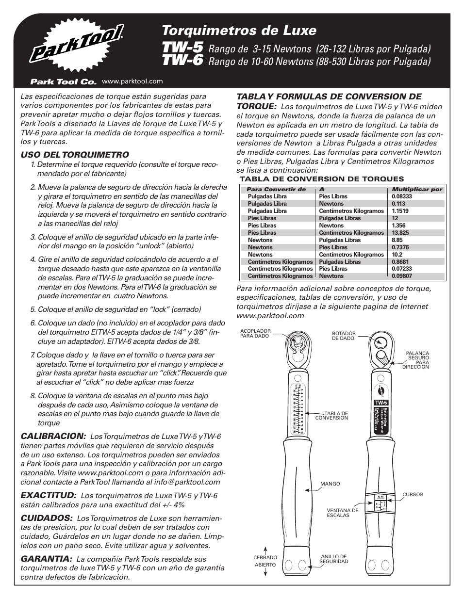 Park Tool TW-6 User Manual | 4 pages