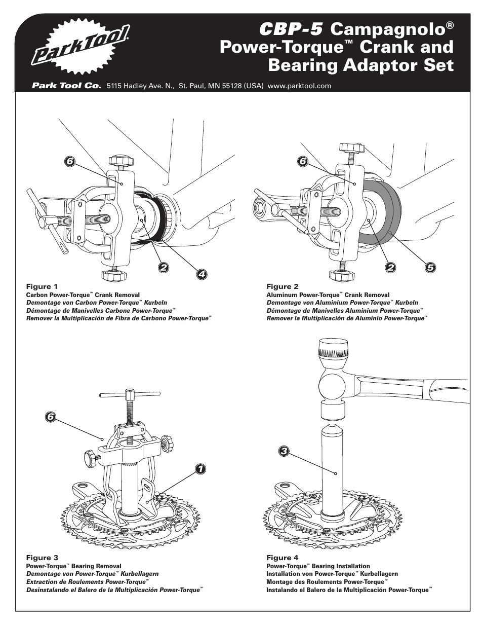 Cbp-5 campagnolo, Power-torque, Crank and bearing adaptor set | Park Tool CBP-5 User Manual | Page 3 / 4