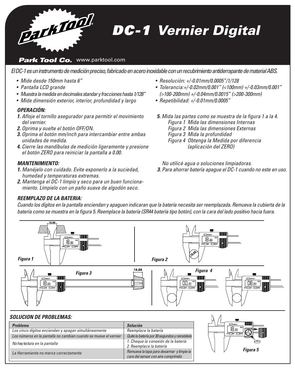 Dc-1 vernier digital | Park Tool DC-1 User Manual | Page 4 / 4