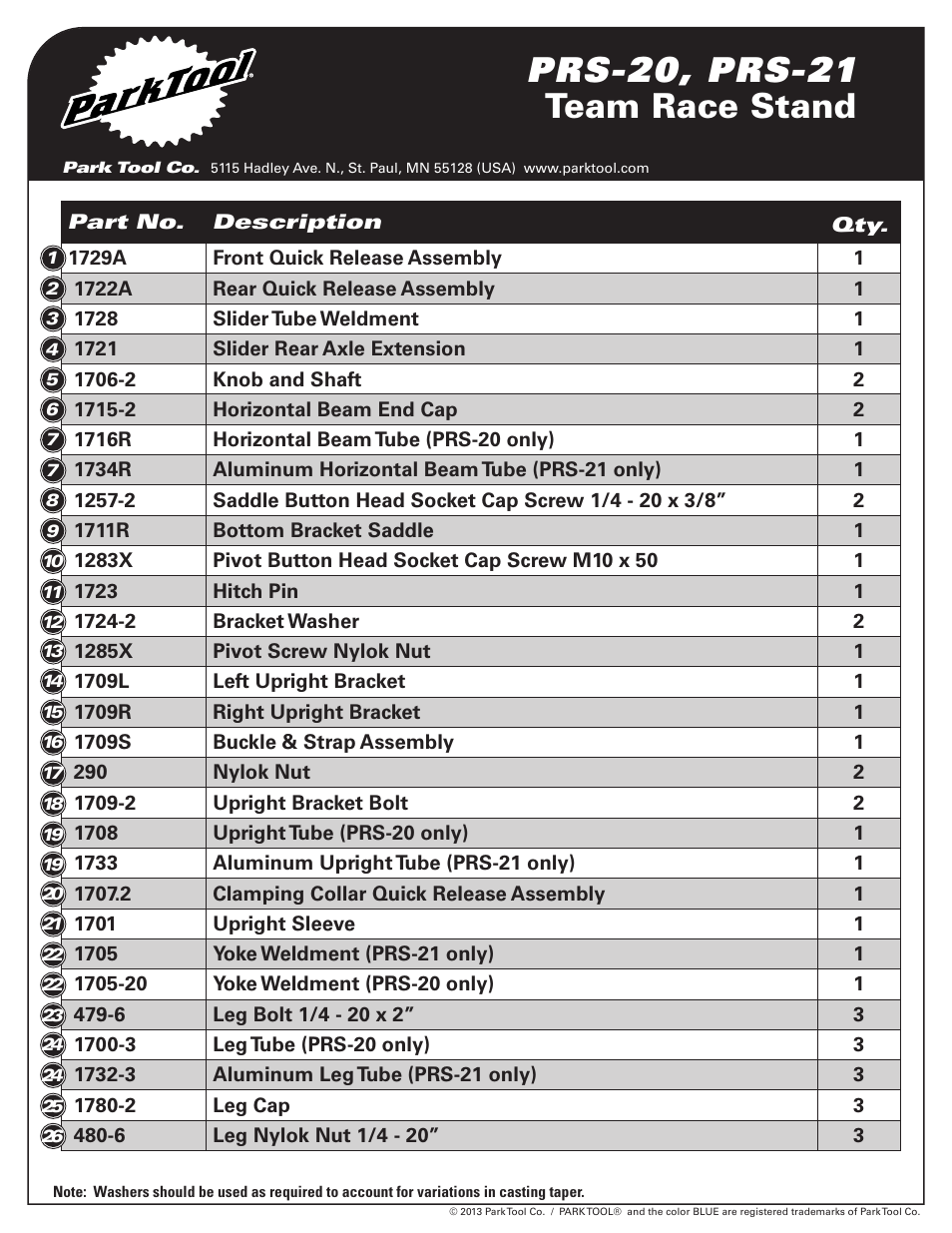Prs-20, prs-21 team race stand | Park Tool PRS-21 User Manual | Page 4 / 4