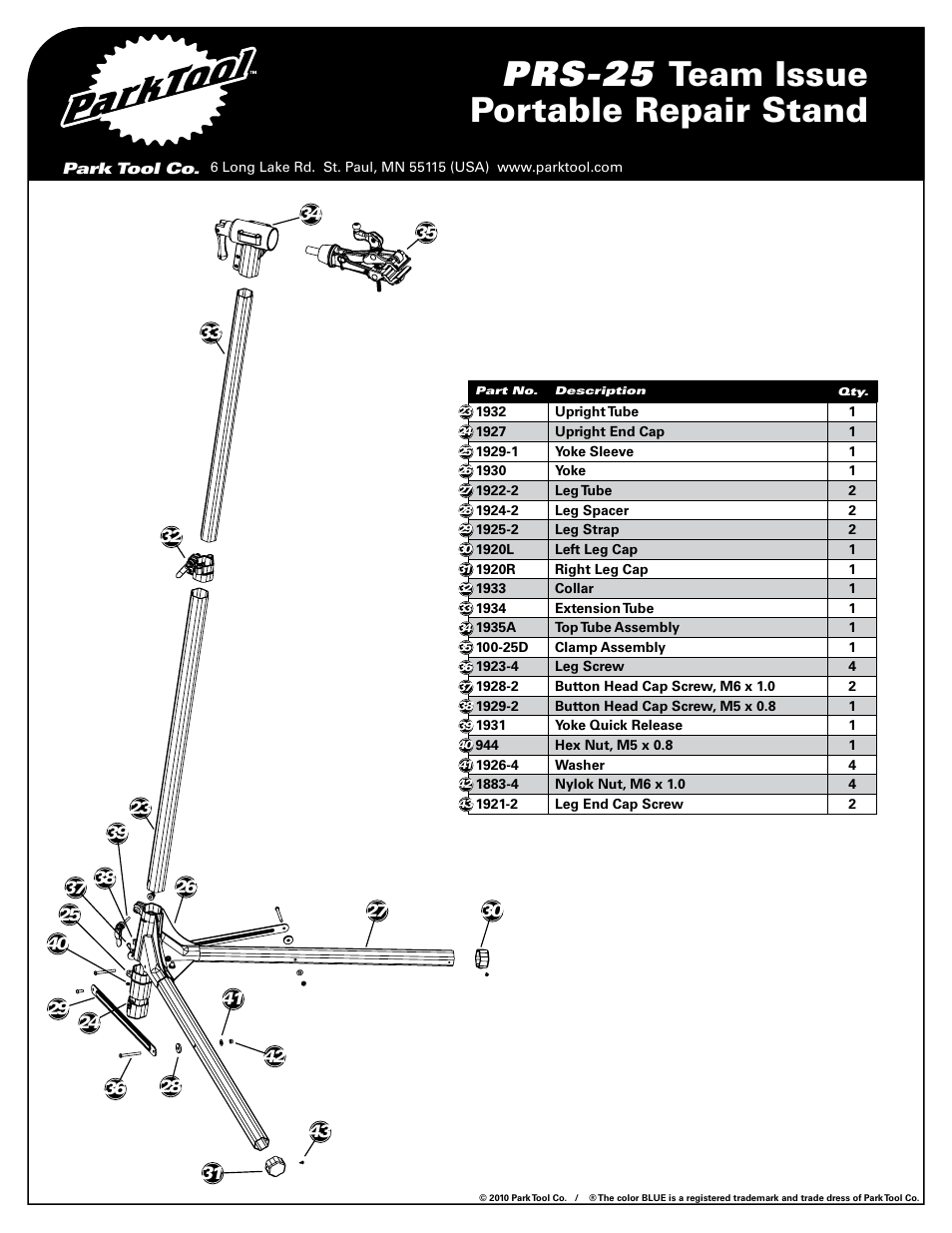 Prs-25 team issue portable repair stand | Park Tool PRS-25 User Manual | Page 6 / 6
