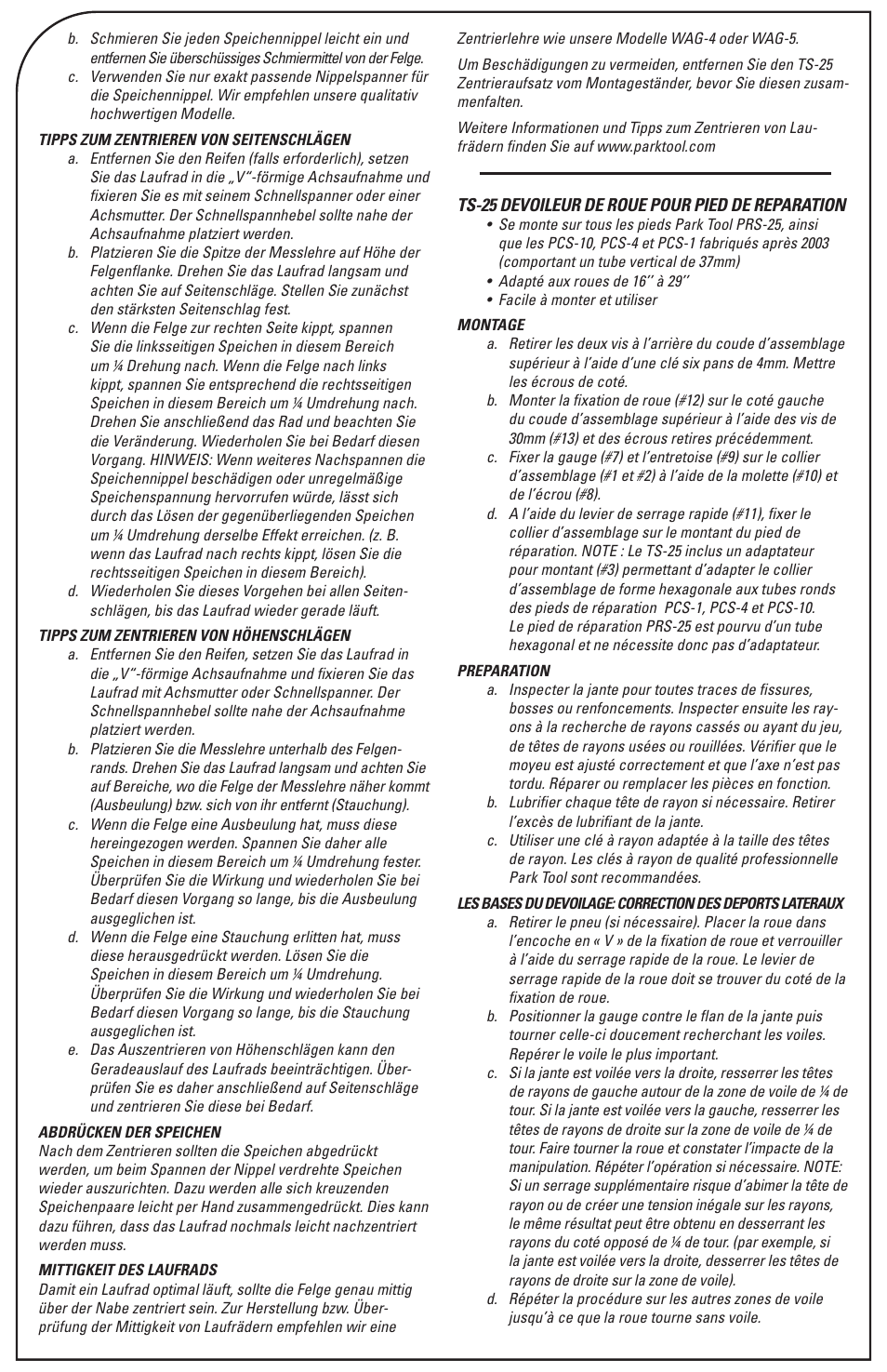 Park Tool TS-25 User Manual | Page 2 / 4