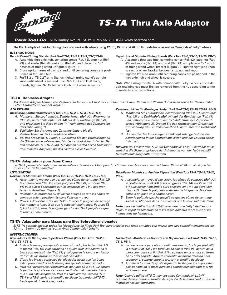 Park Tool TS-TA User Manual | 2 pages