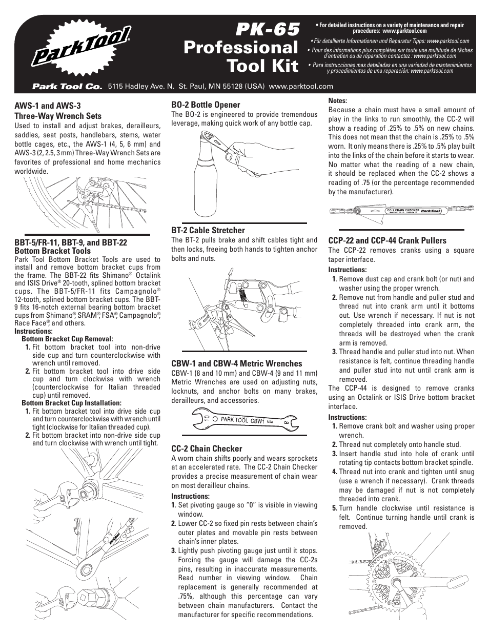 Park Tool PK-65 User Manual | 16 pages