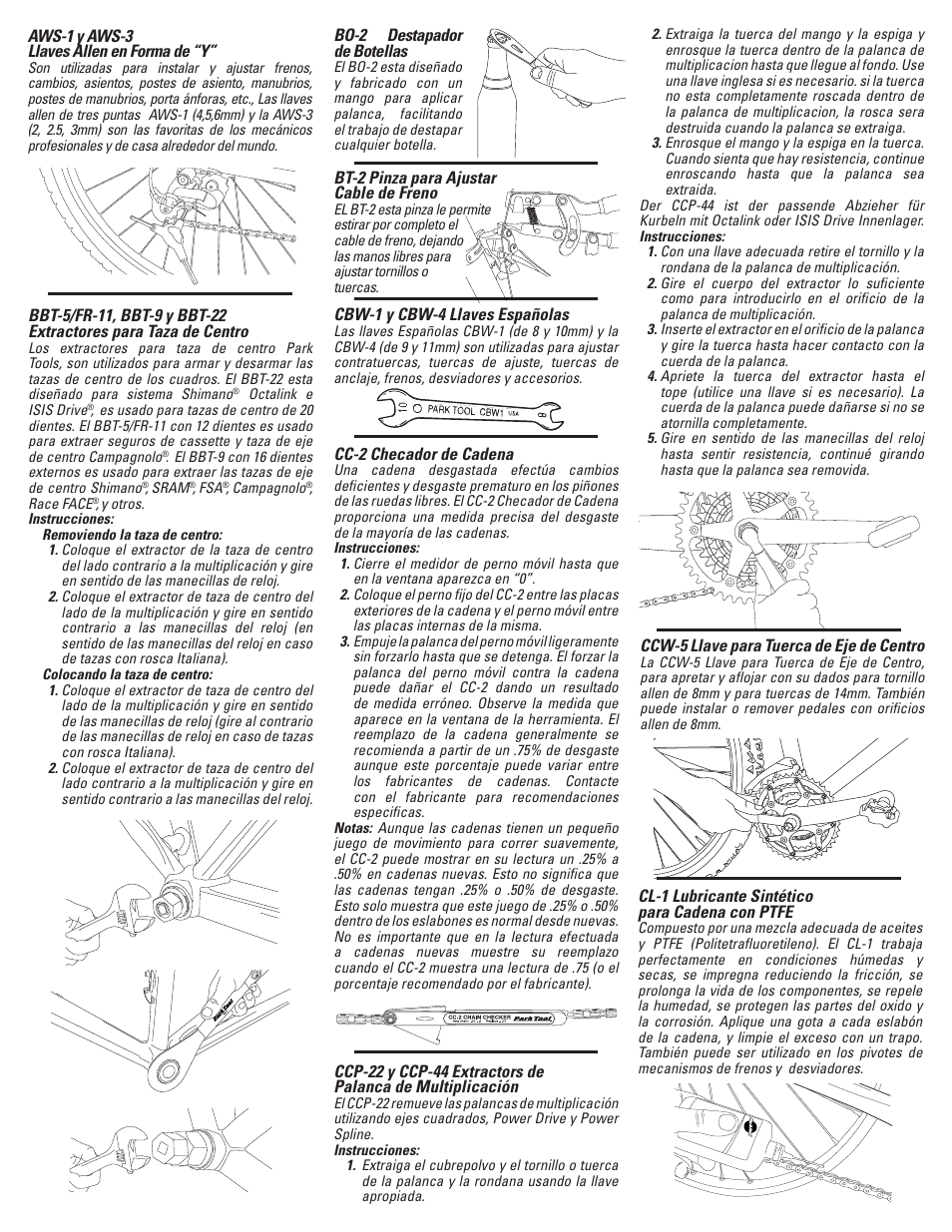 English pg4 spanish pg1 | Park Tool PK-65 User Manual | Page 13 / 16