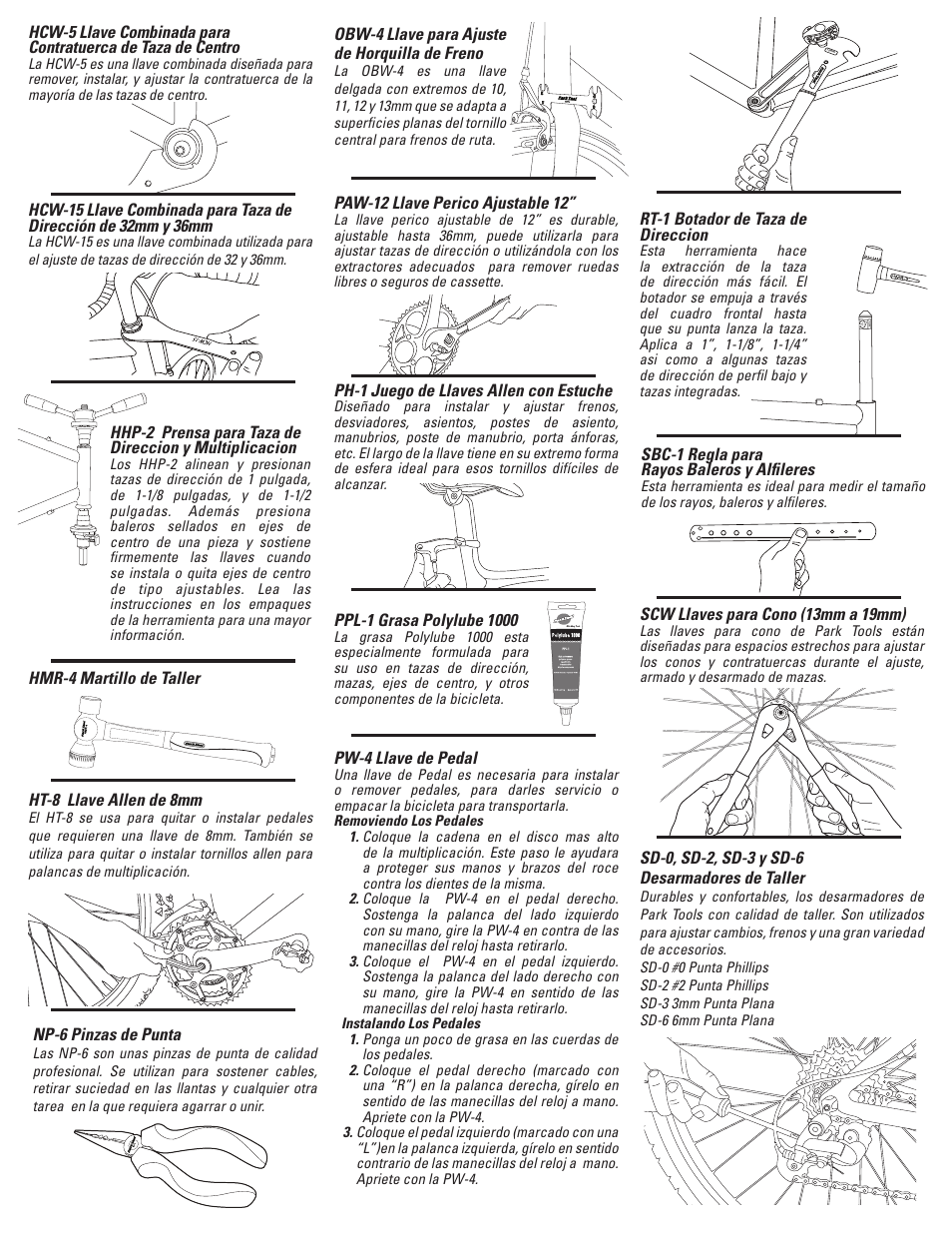 English pg2 spanish pg3 | Park Tool PK-65 User Manual | Page 15 / 16