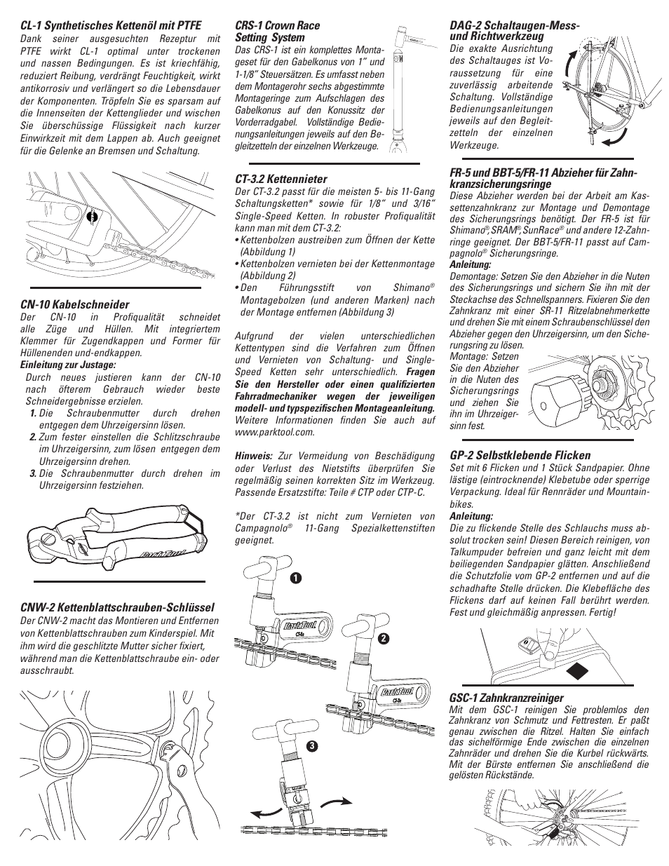 German pg2, French pg3 | Park Tool PK-65 User Manual | Page 6 / 16