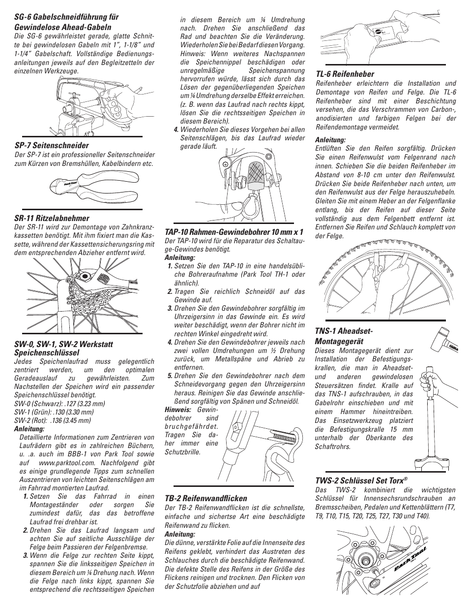 German pg4, French pg1 | Park Tool PK-65 User Manual | Page 8 / 16