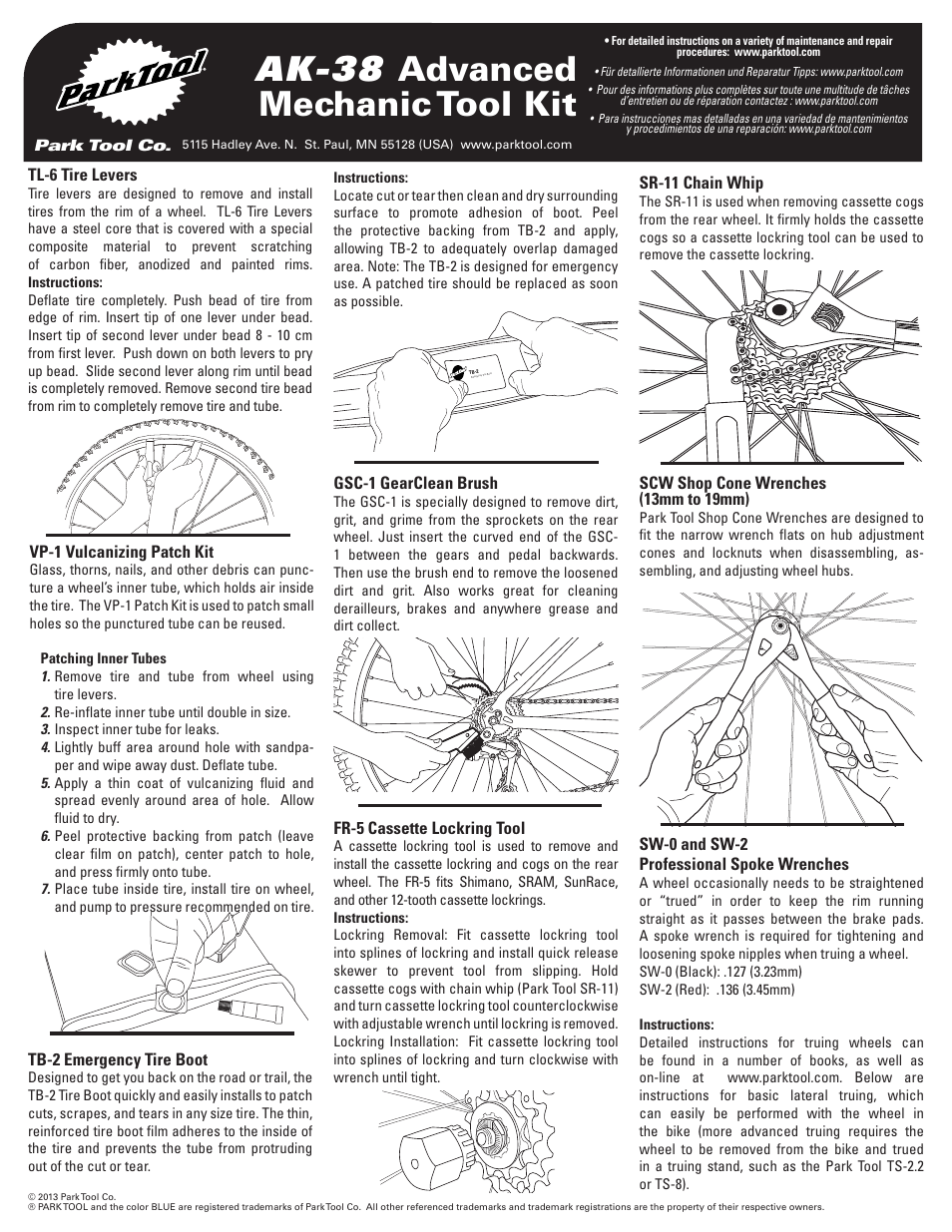 Park Tool AK-38 User Manual | 12 pages