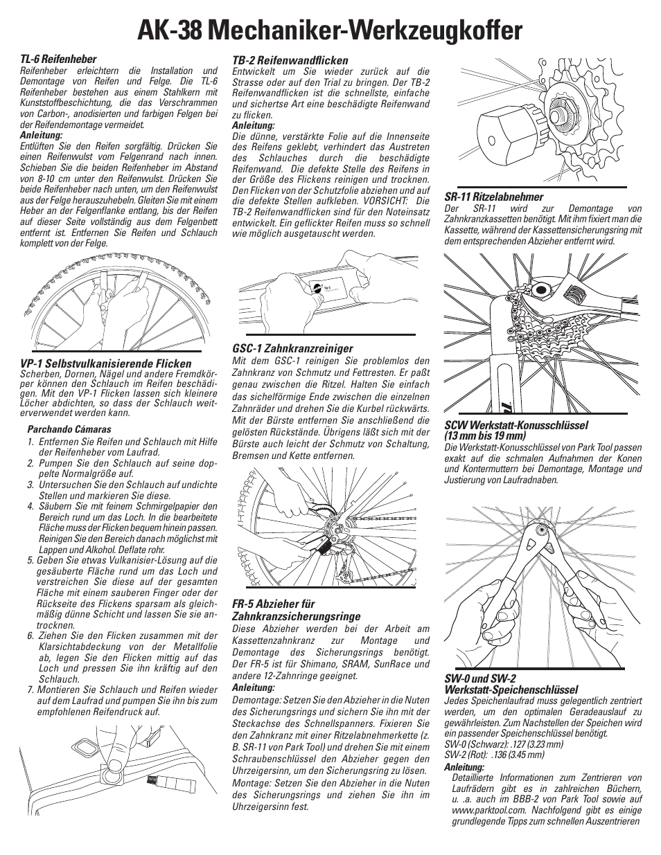 Ak-38 mechaniker-werkzeugkoffer, German pg-1 | Park Tool AK-38 User Manual | Page 10 / 12