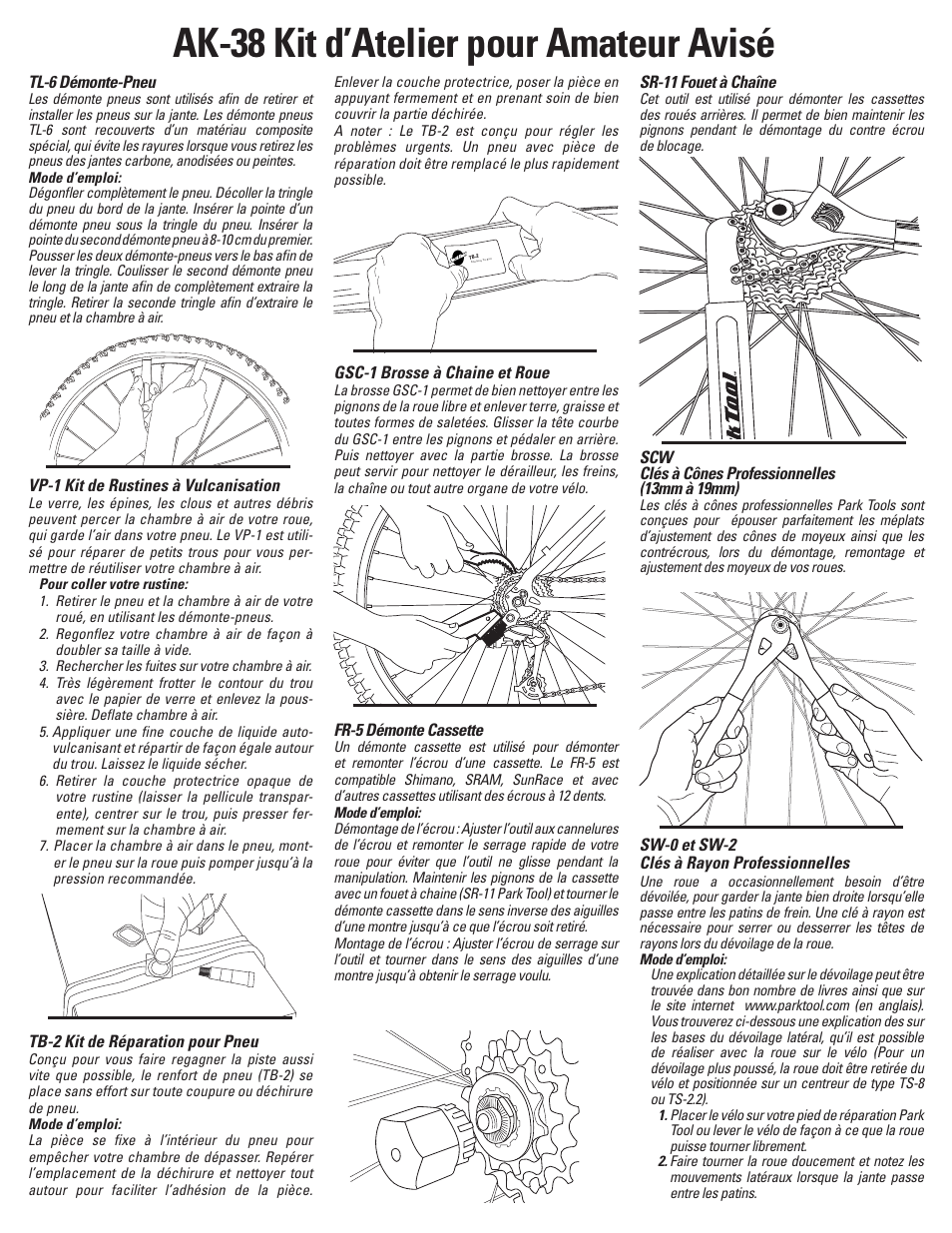 Ak-38 kit d’atelier pour amateur avisé, French pg-1 | Park Tool AK-38 User Manual | Page 7 / 12