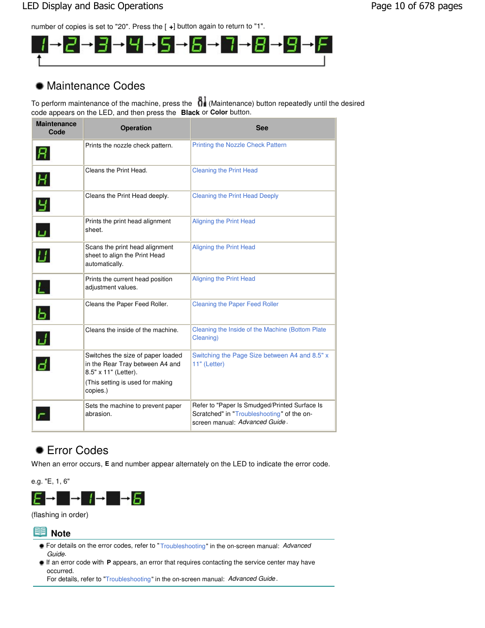 Error codes, Maintenance codes | Canon PIXMA MP250 User Manual | Page 10 / 678