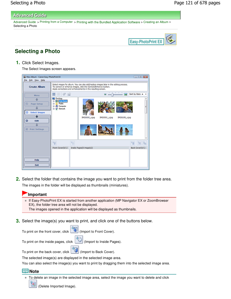 Selecting a photo | Canon PIXMA MP250 User Manual | Page 121 / 678