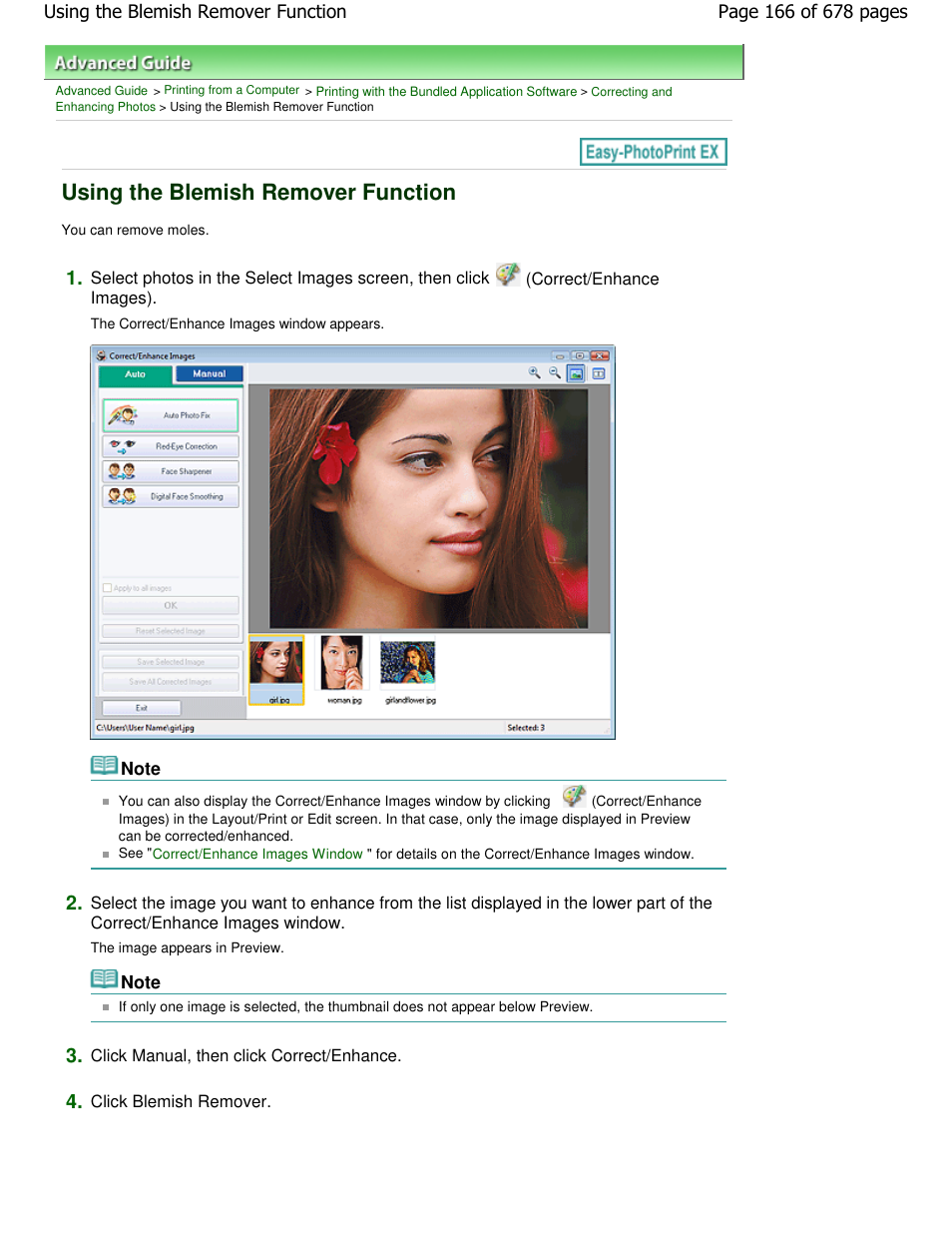 Using the blemish remover function | Canon PIXMA MP250 User Manual | Page 166 / 678