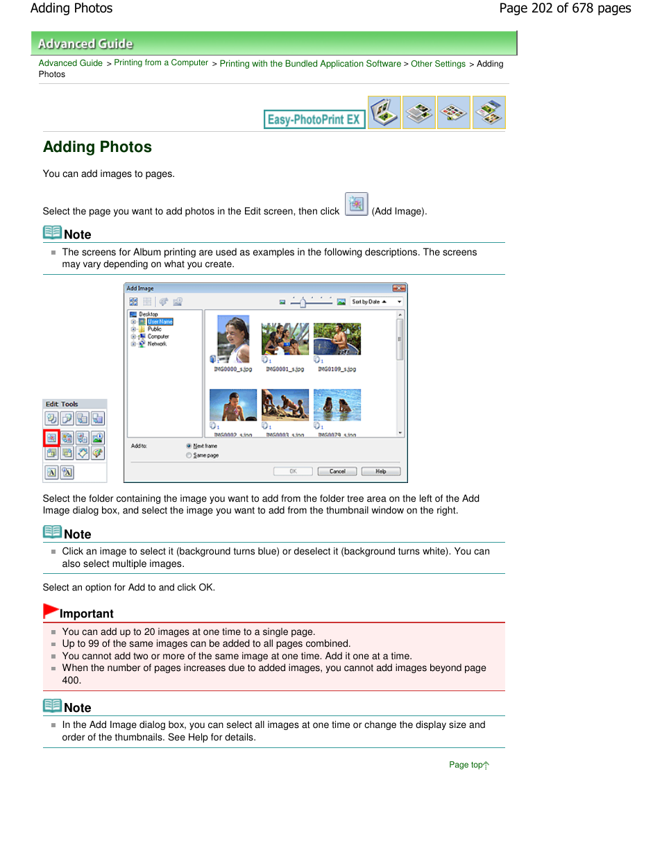 Adding photos | Canon PIXMA MP250 User Manual | Page 202 / 678