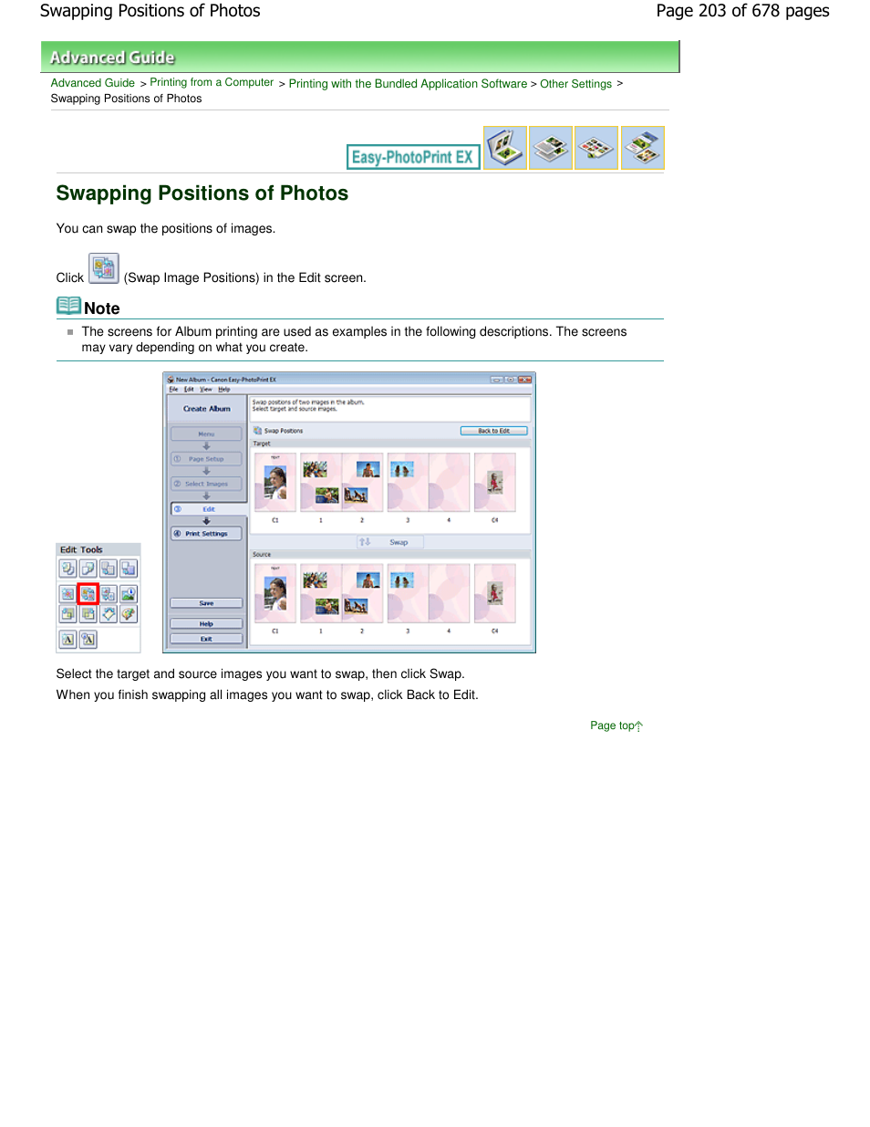 Swapping positions of photos | Canon PIXMA MP250 User Manual | Page 203 / 678