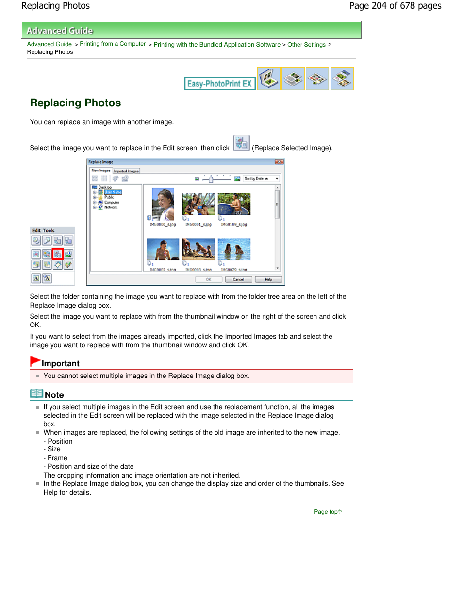 Replacing photos | Canon PIXMA MP250 User Manual | Page 204 / 678