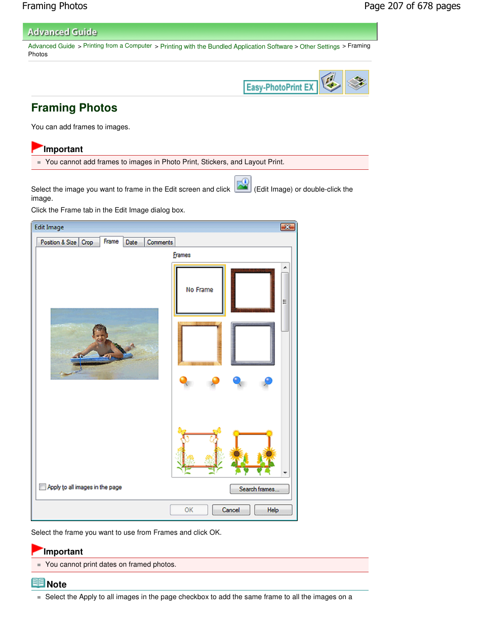 Framing photos | Canon PIXMA MP250 User Manual | Page 207 / 678