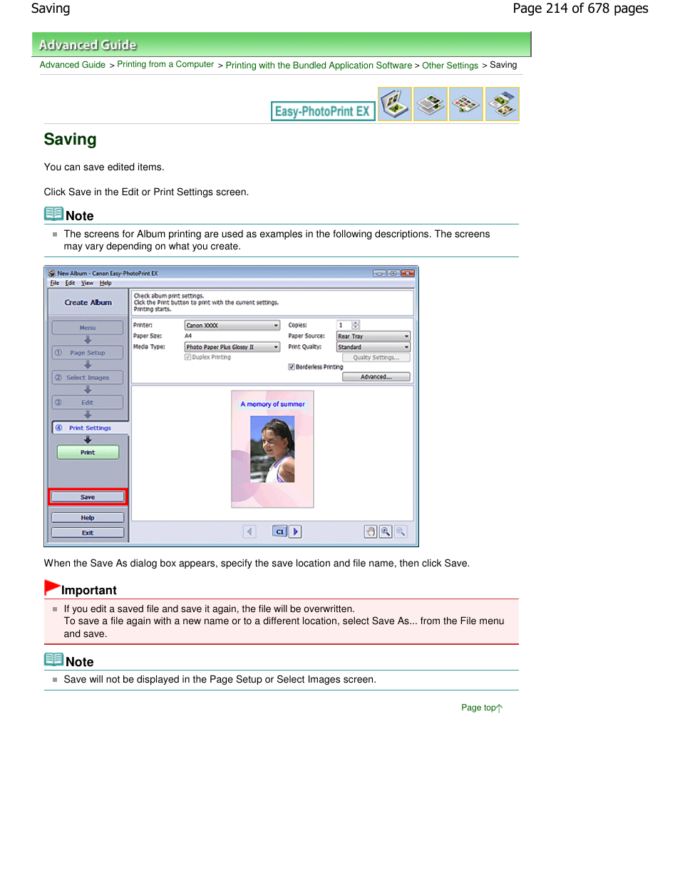 Saving | Canon PIXMA MP250 User Manual | Page 214 / 678