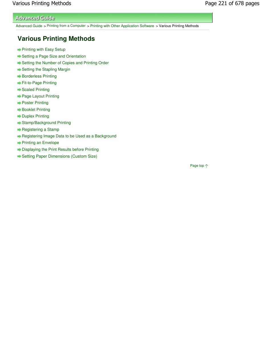Various printing methods | Canon PIXMA MP250 User Manual | Page 221 / 678