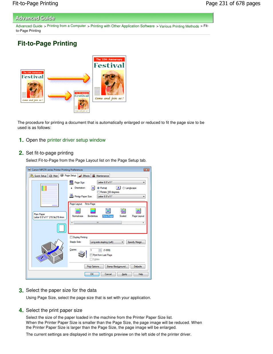 Fit-to-page printing | Canon PIXMA MP250 User Manual | Page 231 / 678