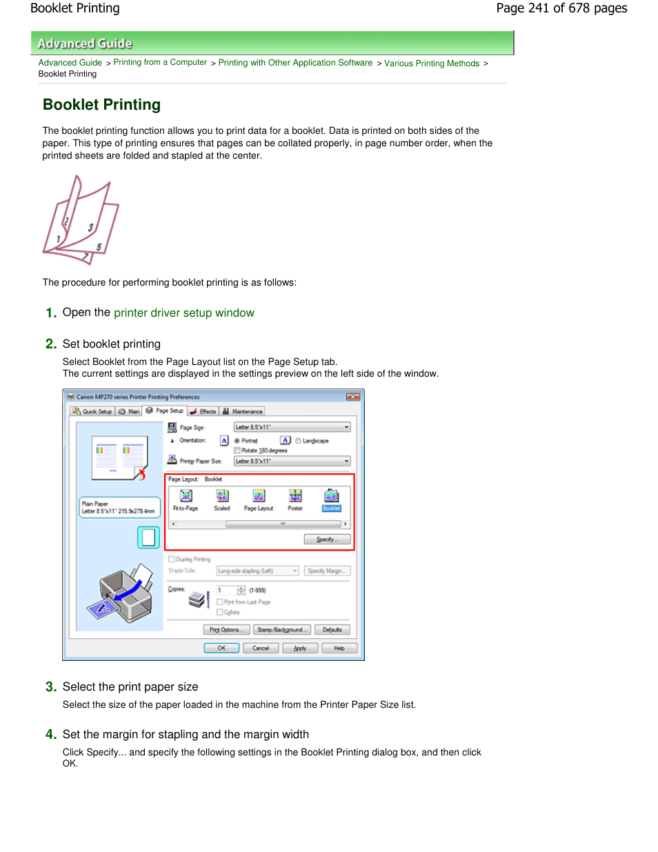 Booklet printing | Canon PIXMA MP250 User Manual | Page 241 / 678