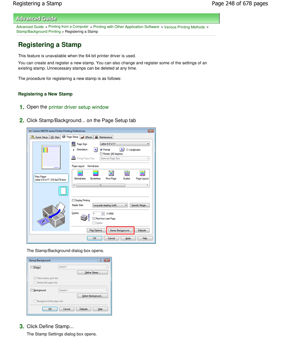 Registering a stamp | Canon PIXMA MP250 User Manual | Page 248 / 678