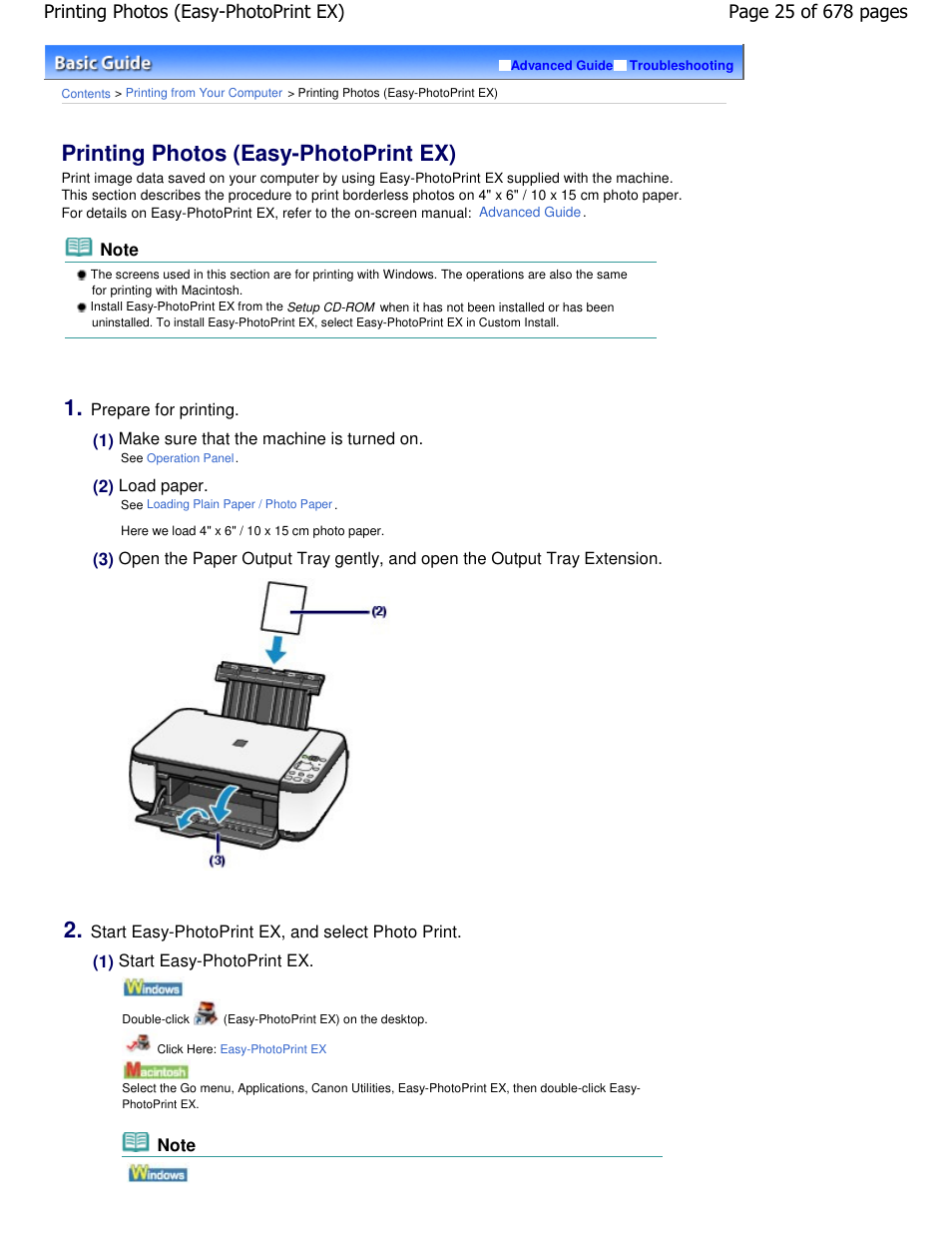 Printing photos (easy-photoprint ex) | Canon PIXMA MP250 User Manual | Page 25 / 678