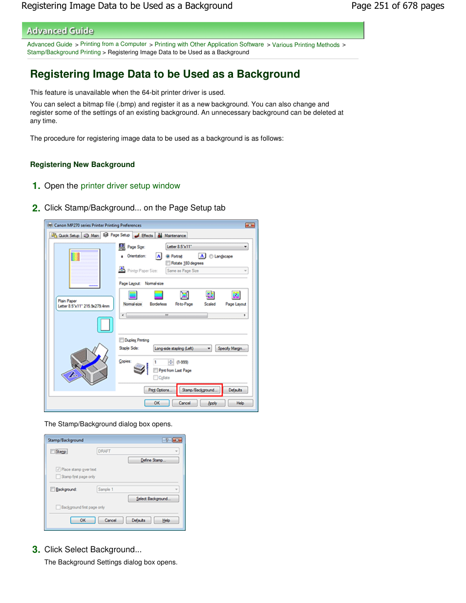 Registering image data to be used as a background | Canon PIXMA MP250 User Manual | Page 251 / 678