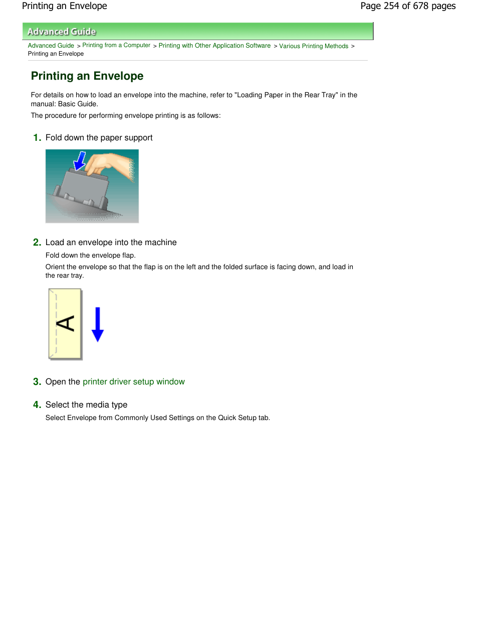 Printing an envelope | Canon PIXMA MP250 User Manual | Page 254 / 678