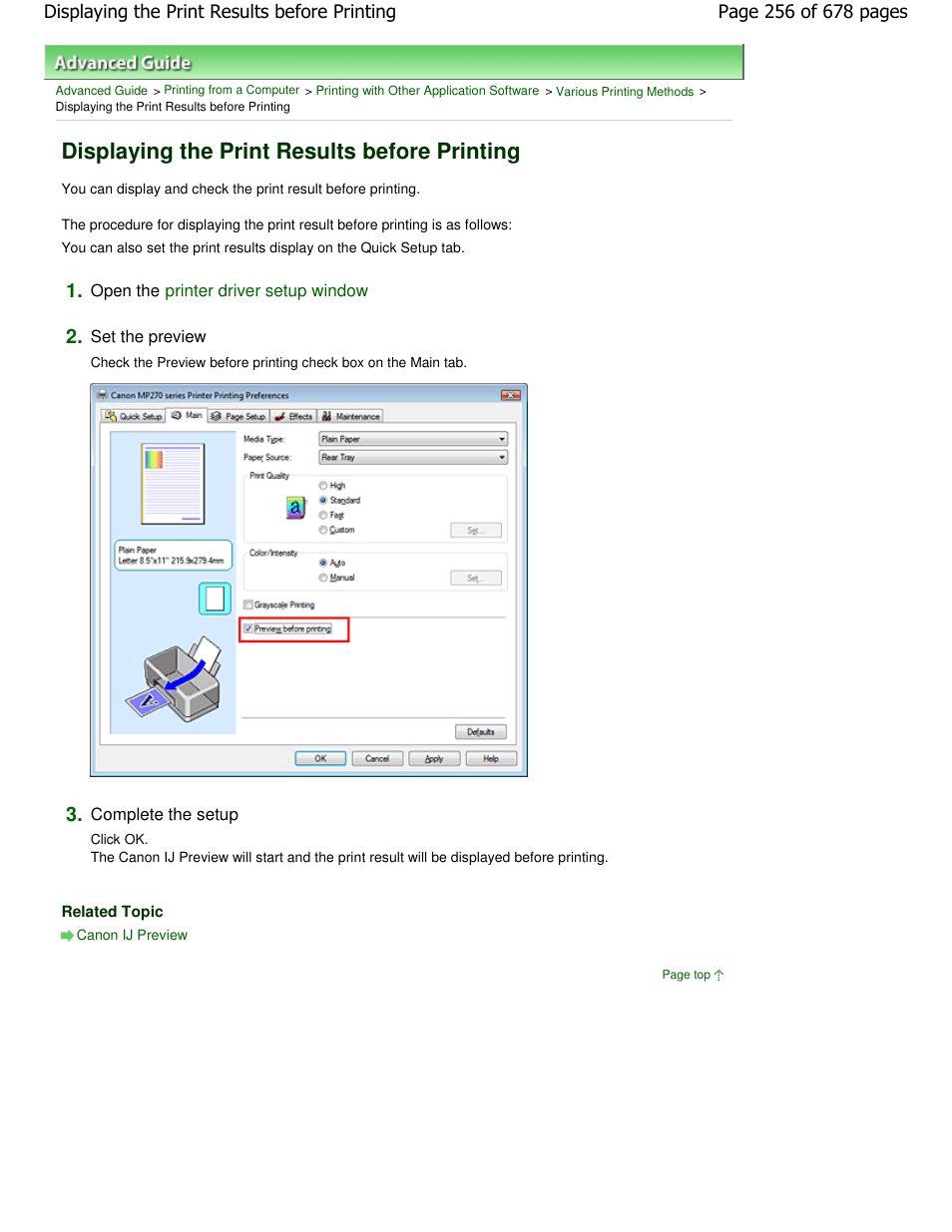 Displaying the print results before printing | Canon PIXMA MP250 User Manual | Page 256 / 678