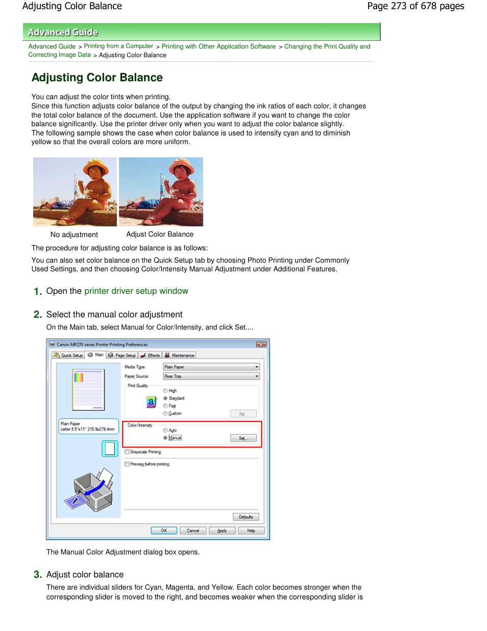 Adjusting color balance | Canon PIXMA MP250 User Manual | Page 273 / 678