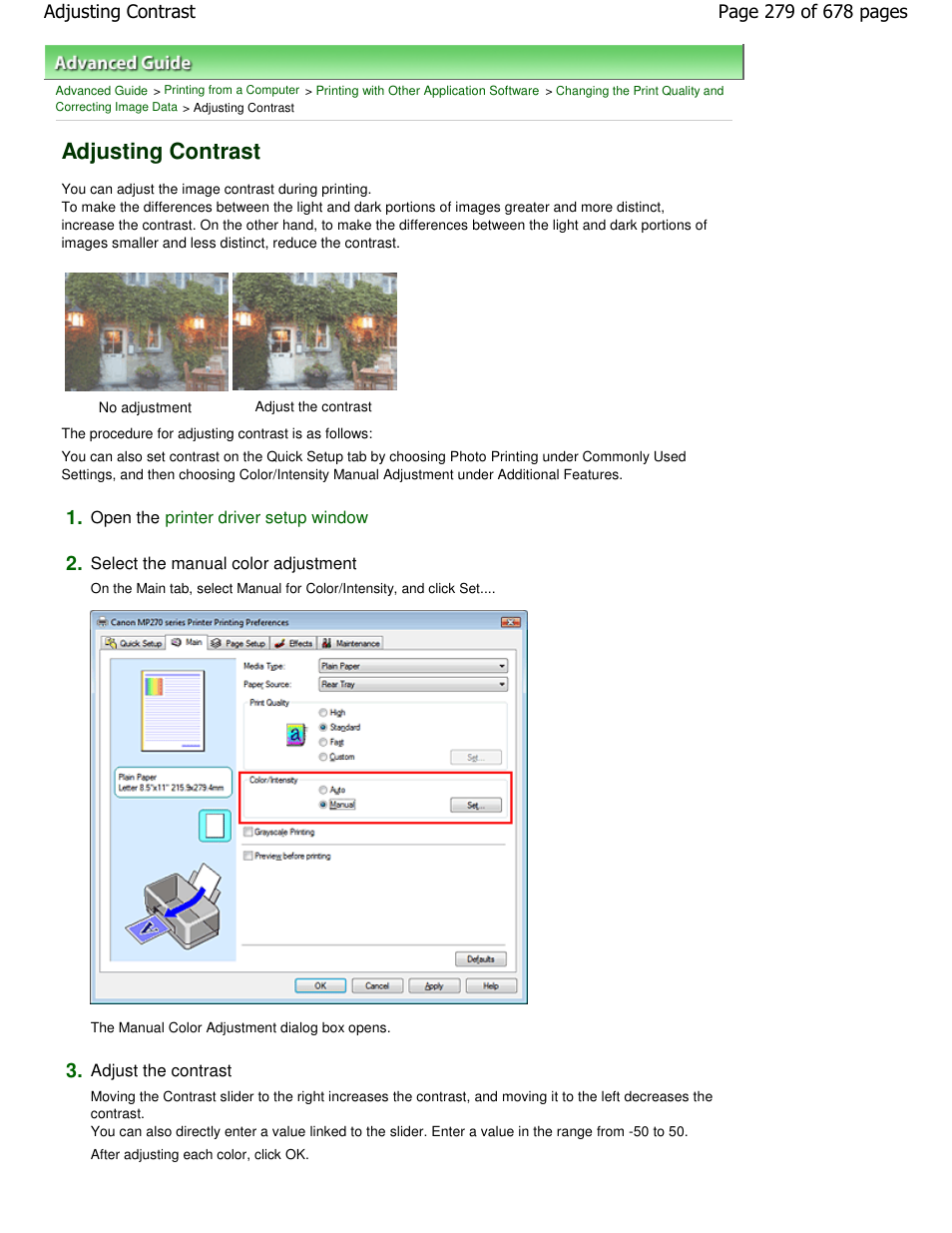 Adjusting contrast | Canon PIXMA MP250 User Manual | Page 279 / 678