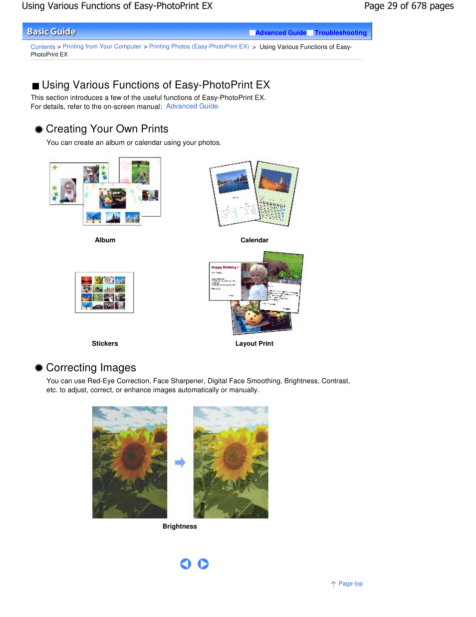 Correcting images, Using various functions of easy-photoprint ex, Creating your own prints | Canon PIXMA MP250 User Manual | Page 29 / 678