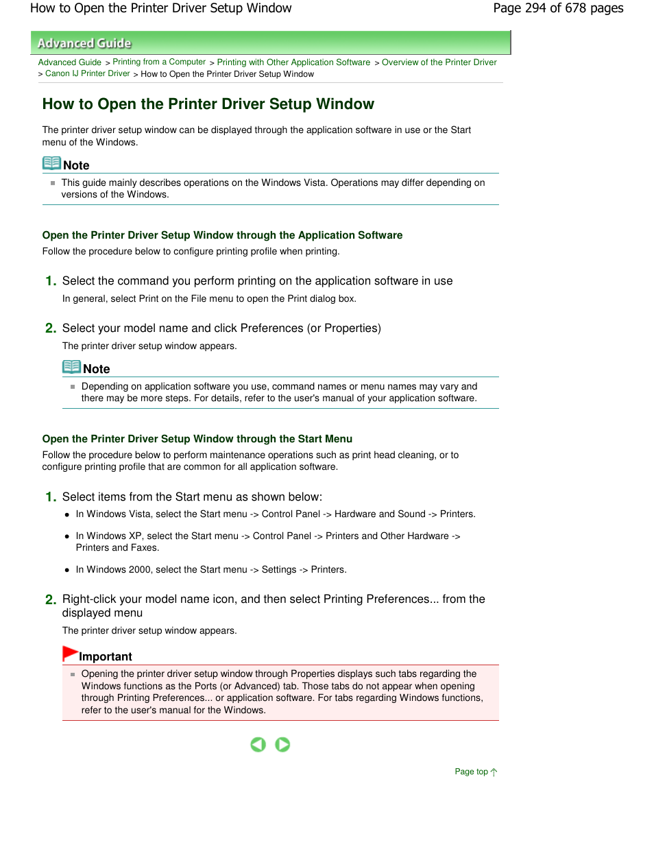 How to open the printer driver setup window | Canon PIXMA MP250 User Manual | Page 294 / 678