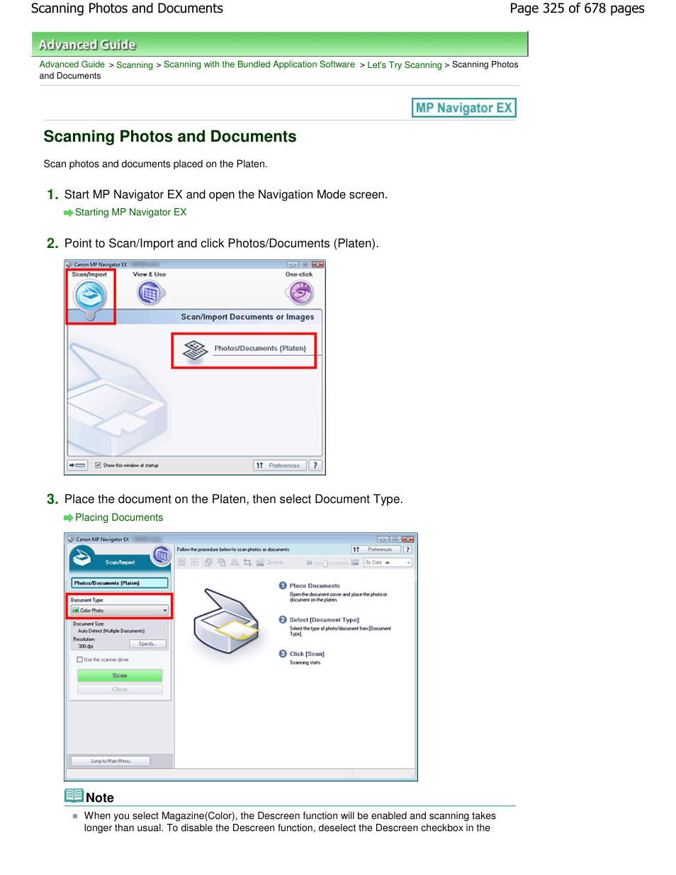 Scanning photos and documents | Canon PIXMA MP250 User Manual | Page 325 / 678