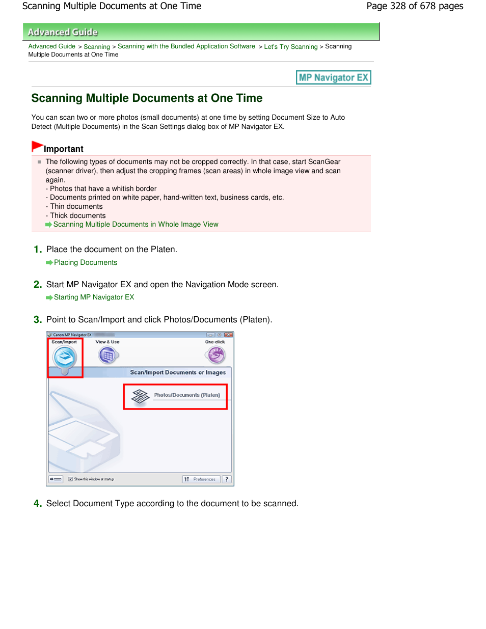 Scanning multiple documents at one time | Canon PIXMA MP250 User Manual | Page 328 / 678