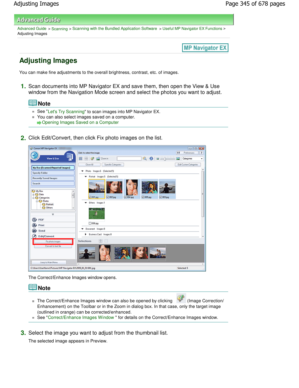 Adjusting images | Canon PIXMA MP250 User Manual | Page 345 / 678