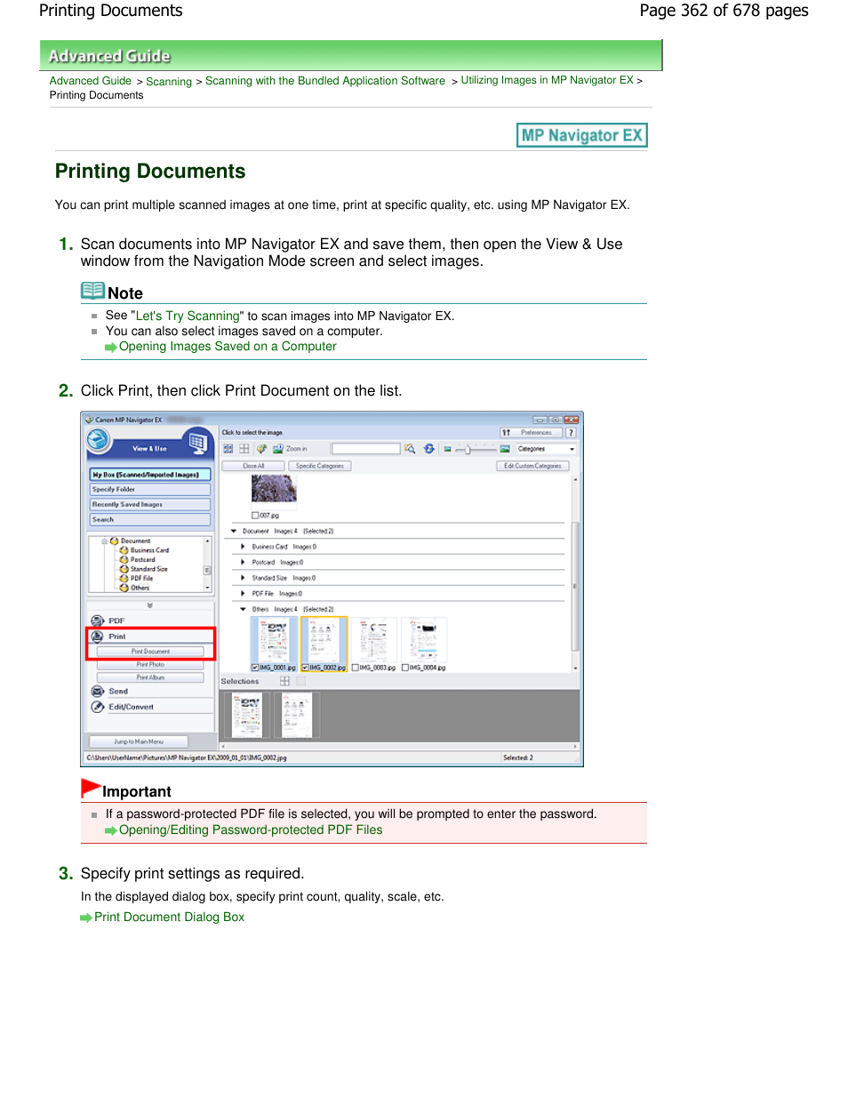 Printing documents | Canon PIXMA MP250 User Manual | Page 362 / 678