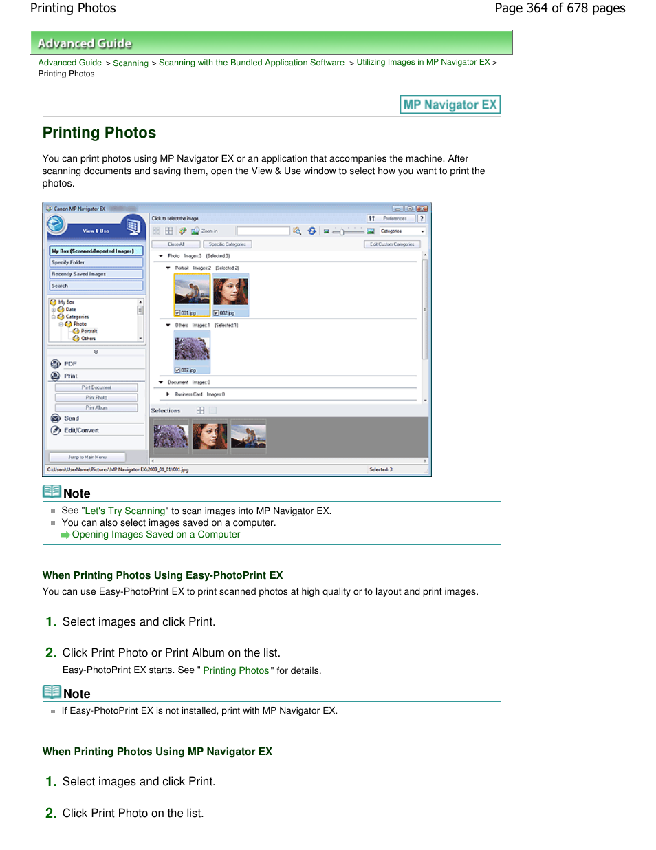 Printing photos | Canon PIXMA MP250 User Manual | Page 364 / 678