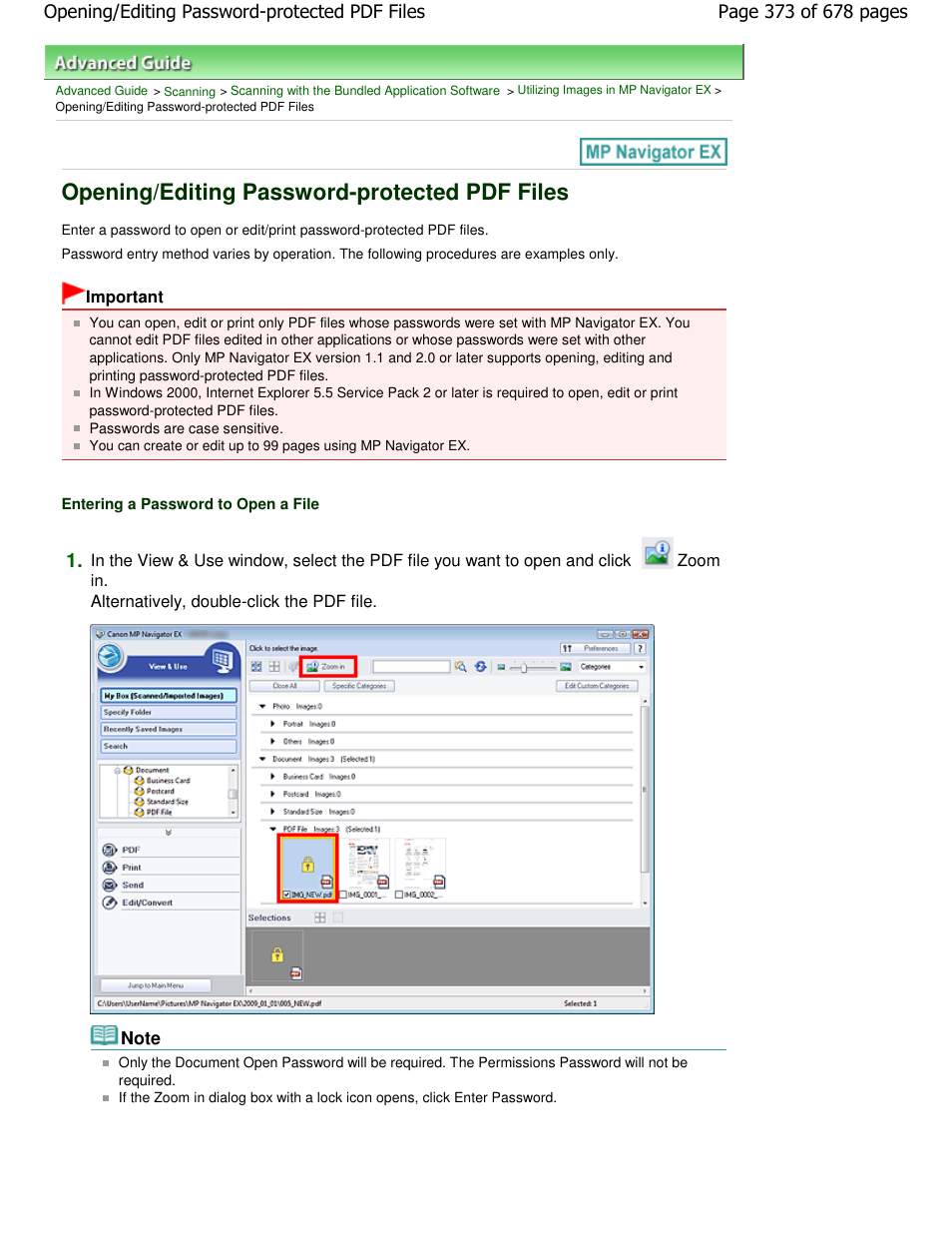 Opening/editing password-protected pdf files | Canon PIXMA MP250 User Manual | Page 373 / 678