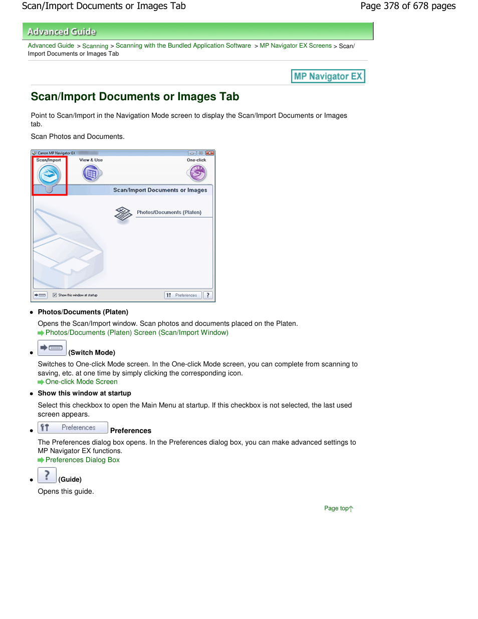 Scan/import documents or images tab | Canon PIXMA MP250 User Manual | Page 378 / 678