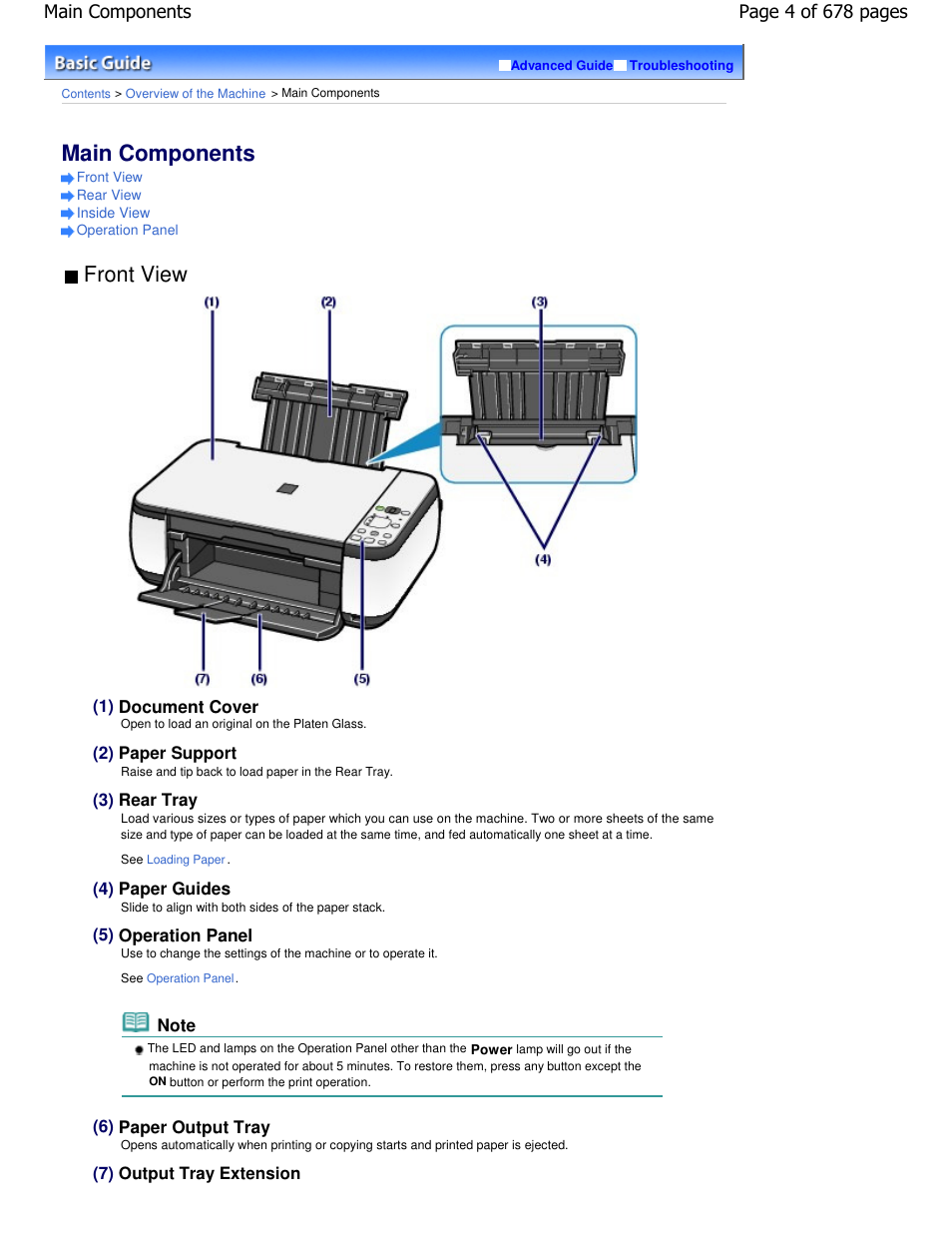 Main components, Front view, Page 4 of 678 pages main components | Canon PIXMA MP250 User Manual | Page 4 / 678