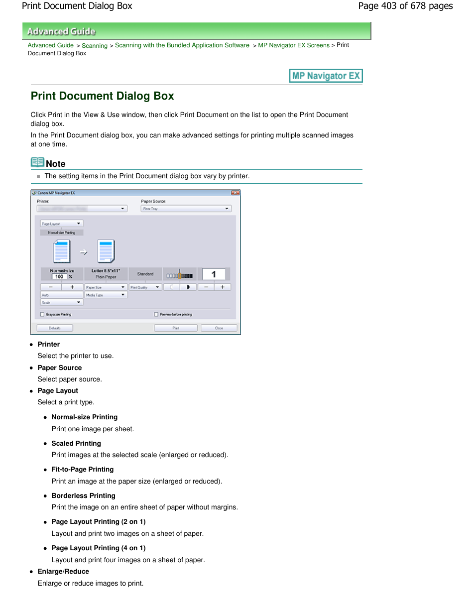 Print document dialog box | Canon PIXMA MP250 User Manual | Page 403 / 678