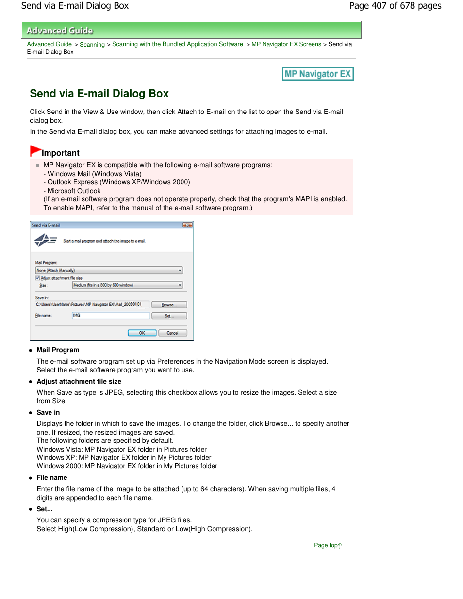 Send via e-mail dialog box | Canon PIXMA MP250 User Manual | Page 407 / 678